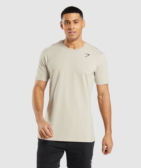 Men's Gymshark Essential T-Shirts Beige | NZ 4CTYHW